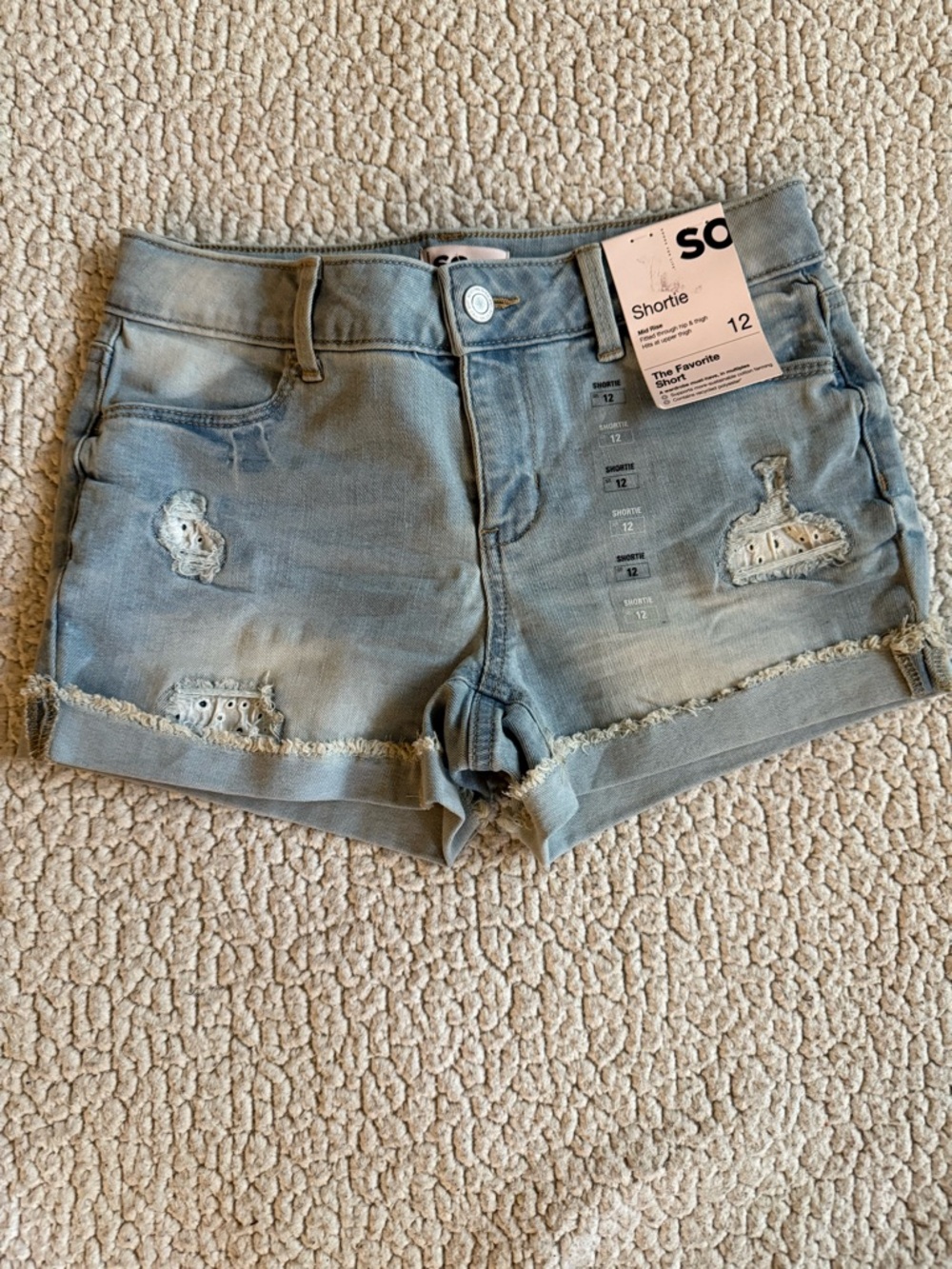 SO Light Blue Distressed Shortie Jean Shorts